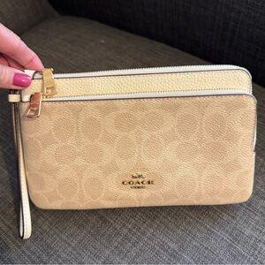 Coach Beige Pebbled Wristlet Clutch